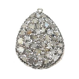 white Moonstone teardrop pendant paved rhinestone, approx 30-40mm [GM17044]