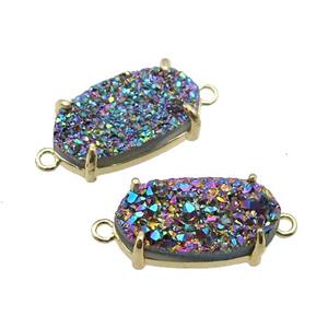 rainbow Druzy Quartz connector, oval, approx 6-13mm [GM17053]