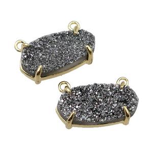 silver Druzy Quartz pendant with 2loops, oval, approx 6-13mm [GM17055]