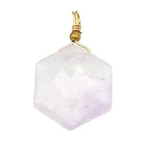 purple Chalcedony pendant, hexagon, wire wrapped, approx 20mm [GM17057]