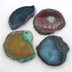 natural Agate slice pendant, dye, mixed color, approx 30-60mm [GM17075]