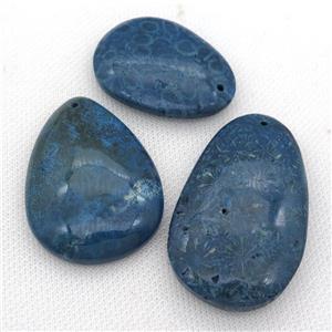blue Coral Fossil teardrop pendant, approx 30-60mm [GM17126]