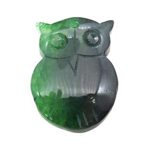 natural Agate owl pendant, dye, green, approx 30-40mm [GM17141]