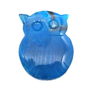 natural Agate owl pendant, dye, blue, approx 30-40mm [GM17142]