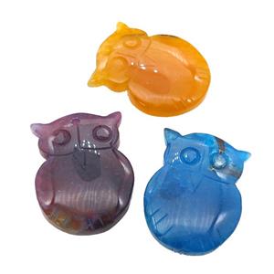 natural Agate owl pendant, dye, mixed color, approx 30-40mm [GM17143]