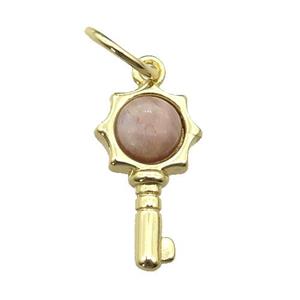 copper Key pendant pave sunstone, gold plated, approx 6mm, 20mm [GM17154]