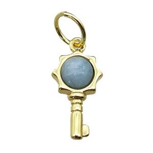 copper Key pendant pave aquamarine, gold plated, approx 6mm, 20mm [GM17155]