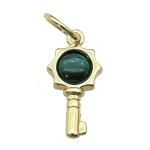 copper Key pendant pave Malachite, gold plated, approx 6mm, 20mm [GM17159]