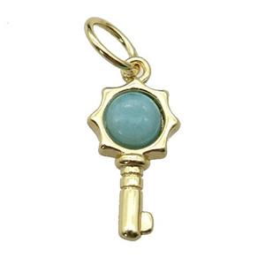 copper Key pendant pave Amazonite, gold plated, approx 6mm, 20mm [GM17160]