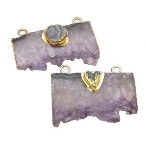 Amethyst Druzy Slice pendant with 2loops, gold plated, approx 20-35mm [GM17191]