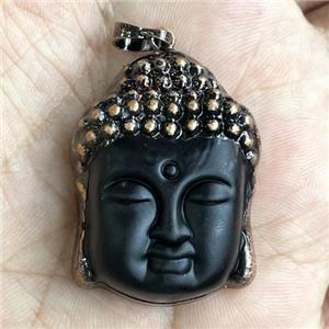 black Crystal Glass buddha pendant, matte, antique red, approx 25-35mm [GM17197]