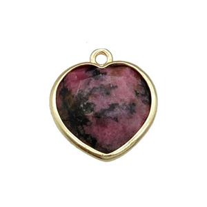 Rhodonite heart pendant, gold plated, approx 15mm [GM17208]