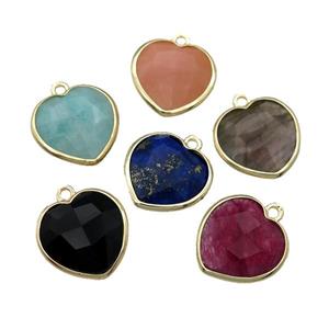 mixed Gemstone heart pendant, gold plated, approx 15mm [GM17211]