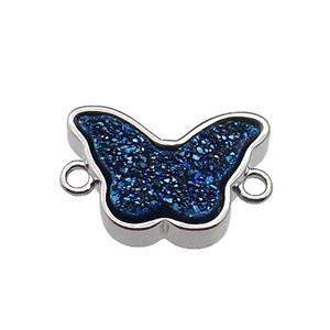 blue Resin Druzy butterfly connector, platinum plated, approx 11-17mm [GM17224]