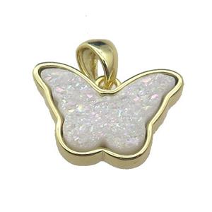 white AB-color Resin Druzy butterfly pendant, gold plated, approx 11-17mm [GM17226]