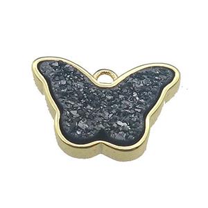 black Resin Druzy butterfly pendant, gold plated, approx 11-17mm [GM17227]