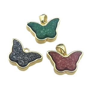 Resin Druzy butterfly pendant, mixed, gold plated, approx 11-17mm [GM17231]