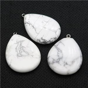 white Howlite teardrop pendant, approx 30-40mm [GM17282]