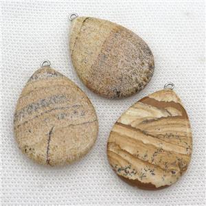Picture Jasper teardrop pendant, approx 30-40mm [GM17295]