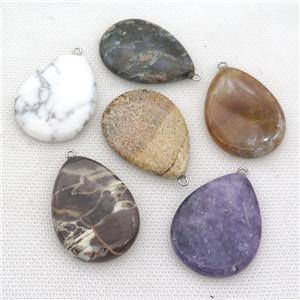 mix Gemstone teardrop pendant, approx 30-40mm [GM17297]