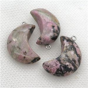 pink Rhodonite moon pendant, approx 14-30mm [GM17306]