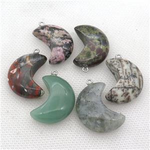 mixed Gemstone moon pendant, approx 14-30mm [GM17310]