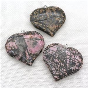 pink Rhodonite heart pendant, approx 35-40mm [GM17344]
