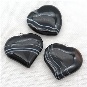 black stripe Agate heart pendant, approx 35-40mm [GM17345]