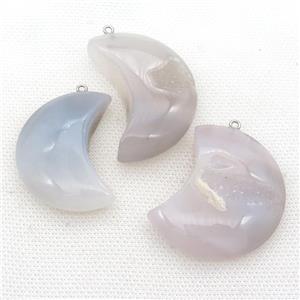natural gray Agate Druzy moon pendant, approx 20-45mm [GM17350]