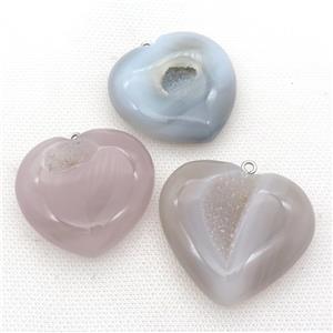 natural gray Agate Druzy heart pendant, approx 40mm [GM17351]