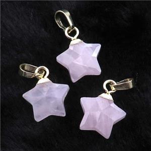 pink Rose Quartz star pendant, gold plated, approx 12mm [GM17363]