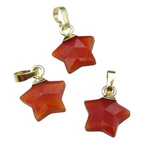 red Carnelian Agate star pendant, gold plated, approx 12mm [GM17367]