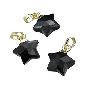 black Onyx Agate star pendant, gold plated, approx 12mm [GM17369]