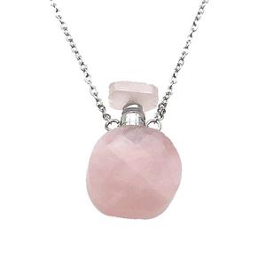 pink Rose Quartz perfume bottle Necklace, approx 15-20mm [GM17373]