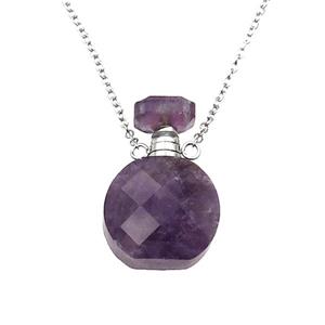 purple Amethyst perfume bottle Necklace, approx 15-20mm [GM17377]