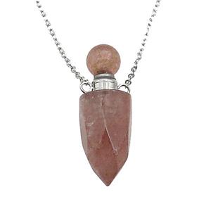 pink Strawberry Quartz perfume bottle Necklace, approx 9-28mm [GM17412]
