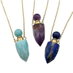 mixed Gemstone perfume bottle bulle Necklace, approx 9-28mm [GM17430]