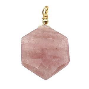 Pink Strawberry Quartz Hexagon Pendant, approx 20mm [GM17451]