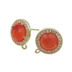 Orange Cat Eye Stone Stud Earring With Loop Circle Gold Plated, approx 12.5mm dia [GM17472]