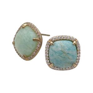 Green Amazonite Stud Earring Square Gold Plated, approx 14mm [GM17476]