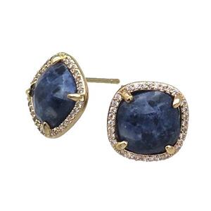 Blue Sodalite Stud Earring Square Gold Plated, approx 14mm [GM17481]