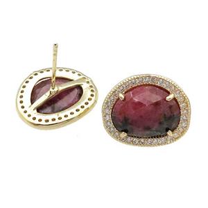 Pink Rhodonite Stud Earring With Loop Potato Gold Plated, approx 15-18mm [GM17489]