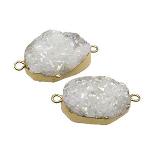 White Quartz Druzy Connector AB-Color Gold Plated, approx 15-25mm [GM17494]