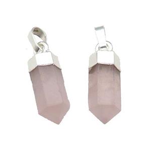 Pink Rose Quartz Bullet Pendant Silver Plated, approx 6x16mm [GM17505]