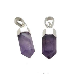 Purple Amethyst Bullet Pendant Silver Plated, approx 6x16mm [GM17513]