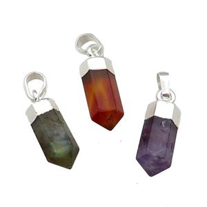 Mix Gemstone Bullet Pendant Prism Silver Plated, approx 6x16mm [GM17514]