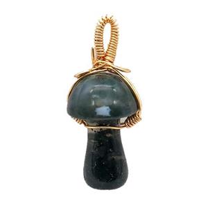 Green Moss Agate Mushroom Pendant Wire Wrapped, approx 18-28mm [GM17696]
