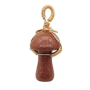Golden SandStone Mushroom Pendant Wire Wrapped, approx 18-28mm [GM17697]