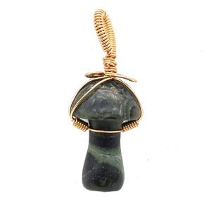 Green Kambaba Jasper Mushroom Pendant Wire Wrapped, approx 18-28mm [GM17698]