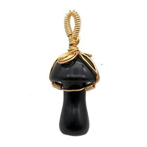 Black Onyx Agate Mushroom Pendant Wire Wrapped, approx 18-28mm [GM17699]